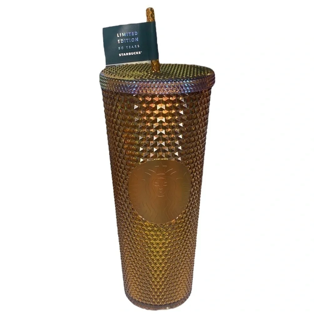 NWT STARBUCKS 50th ANNIVERSARY IRIDESCENT HONEYCOMB STUDDED TUMBLER 24OZ Defect